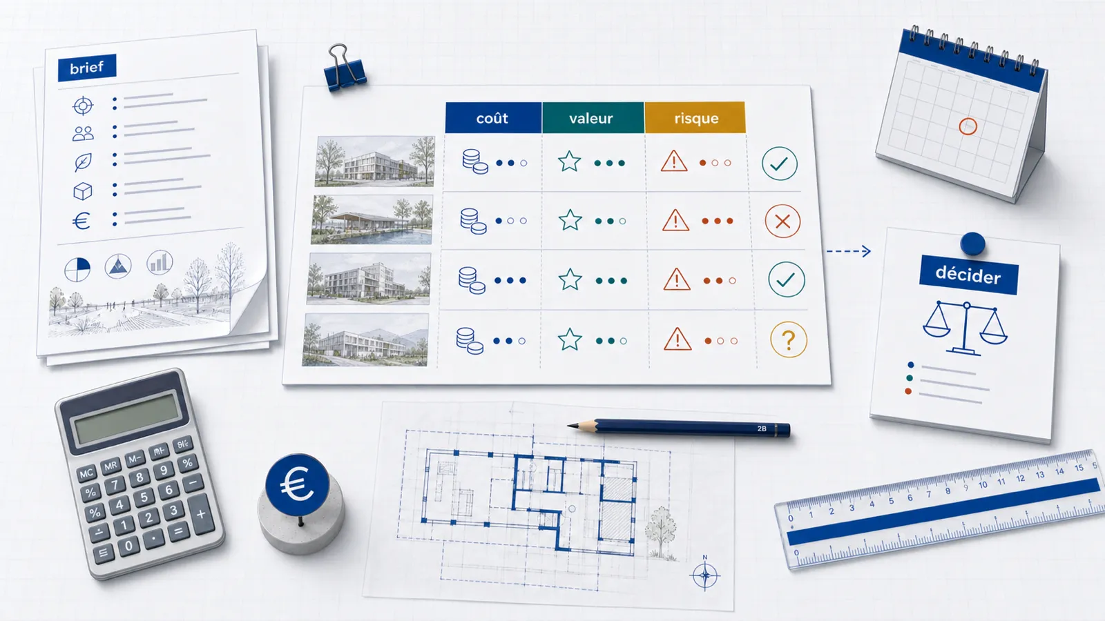 Grille coût, valeur et risque pour décider avant de payer un concours d’architecture